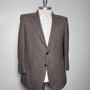 Kingsridge Blazer Mens 40R Brown‎ Herringbone Vintage Wool Sport Coat Academic